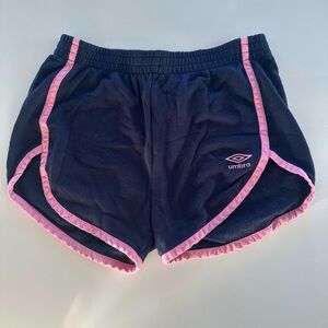 Umbro Women's Dark Blue and Pink Trim Athletic Shorts